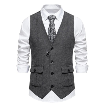 Men's Herringbone Vest Spring/summer V-neck Single Breasted Patchwork Waistcoat Slim Fit Mens Casual Suit Vest Best Dress