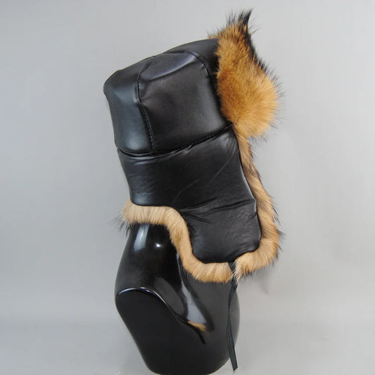 Winter Outdoor Windproof Ski Caps Warm Bomber Hat For Men Real Dog Fur Russian Leather Hat Ushanka Thick Warm Cap With Ear Flaps