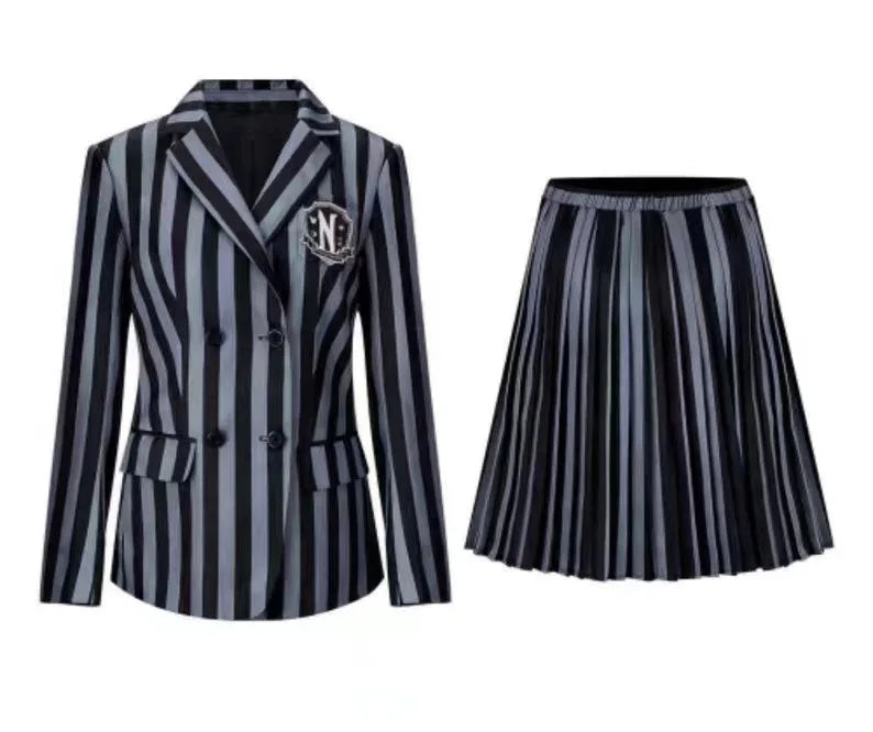 Girls Costumes Kids Black Striped Uniform Suit Birthday Party Halloween Cosplay Dresses For Kids