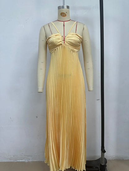 2025 New Women's Fashionable and Elegant Summer Camisole Beach Vacation Long Dress Elegant Backless Pleated Long Dress