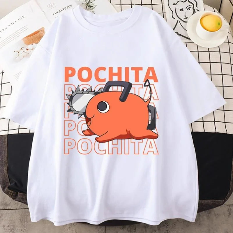 Anime T-Shirt Funny Pochita Graphic Printing Short Sleeve Summer Casual Round Neck Loose T-Shirt Top