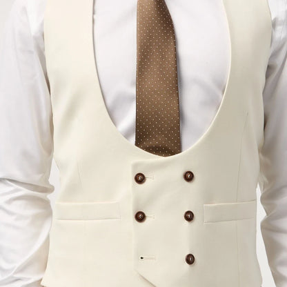 Men Vest White Double Button With Pocket Solid Waistcoat For Wedding Banquet Business Work Office Casual Daily Men Suit Vest
