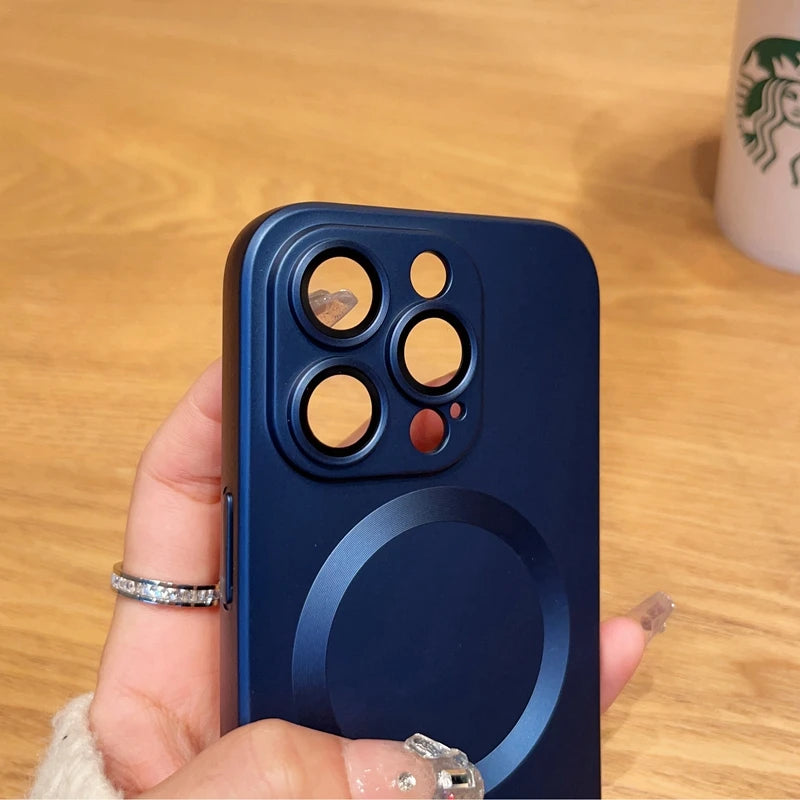 Luxury Matte Magnetic Phone Case For iPhone 17 13 16 Pro Max 15 14 Plus 16E 17 Air For Magsafe Charge Lens Protector Cover