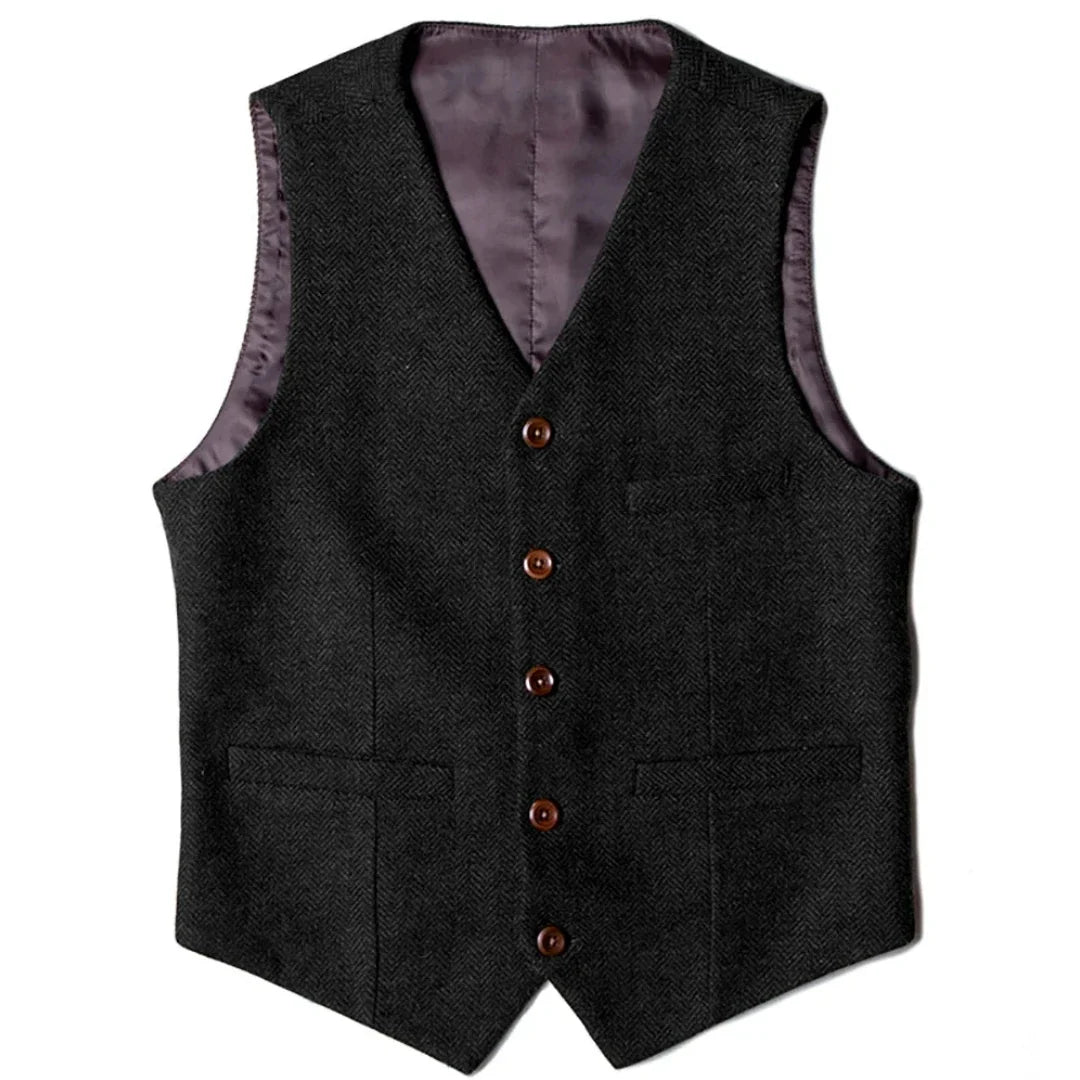 Men Vest Brown Herringbone Single Button V Neck Waistcoat For Wedding Party Banquet Business Work Daily Casual Men Suit Vest
