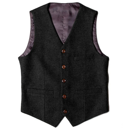 Men Vest Brown Herringbone Single Button V Neck Waistcoat For Wedding Party Banquet Business Work Daily Casual Men Suit Vest