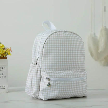 Plaid Backpack For Girls Boys Floral Waterproof Nylon Schoolbag Durable Lightweight Book Bag For Students