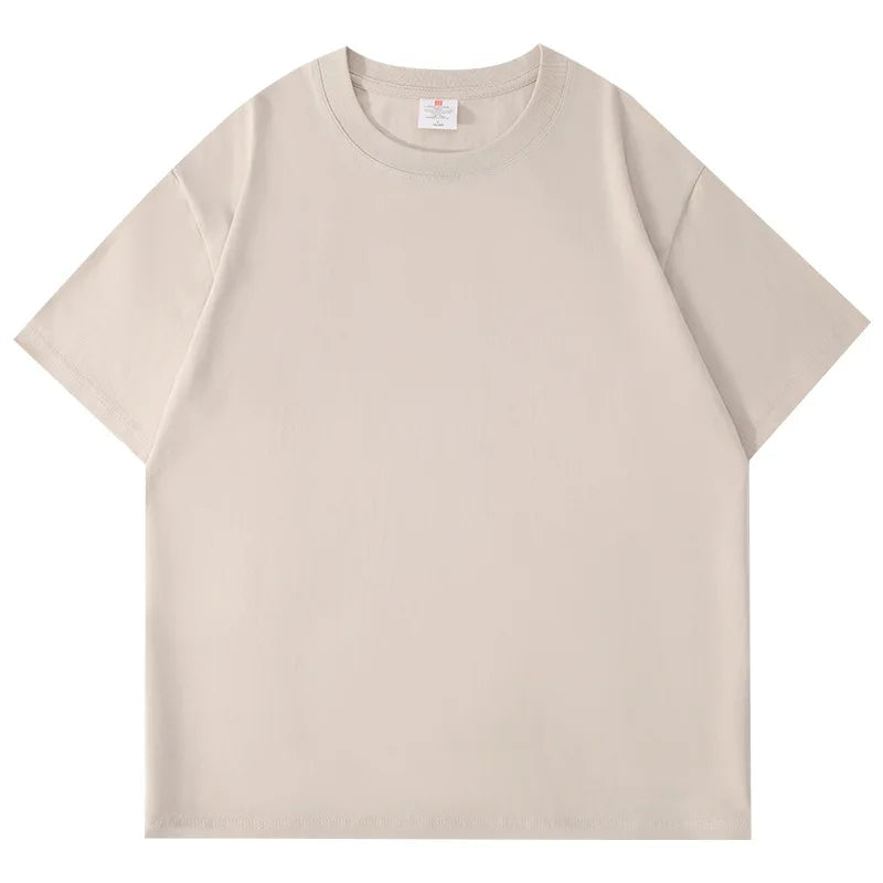 Black White GSM 500g Heavy-duty Pure Cotton T-shirt Thickened Threaded Round Neck Short Sleeves Three Needle Half Sleeve Tees