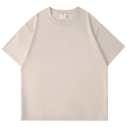 Black White GSM 500g Heavy-duty Pure Cotton T-shirt Thickened Threaded Round Neck Short Sleeves Three Needle Half Sleeve Tees