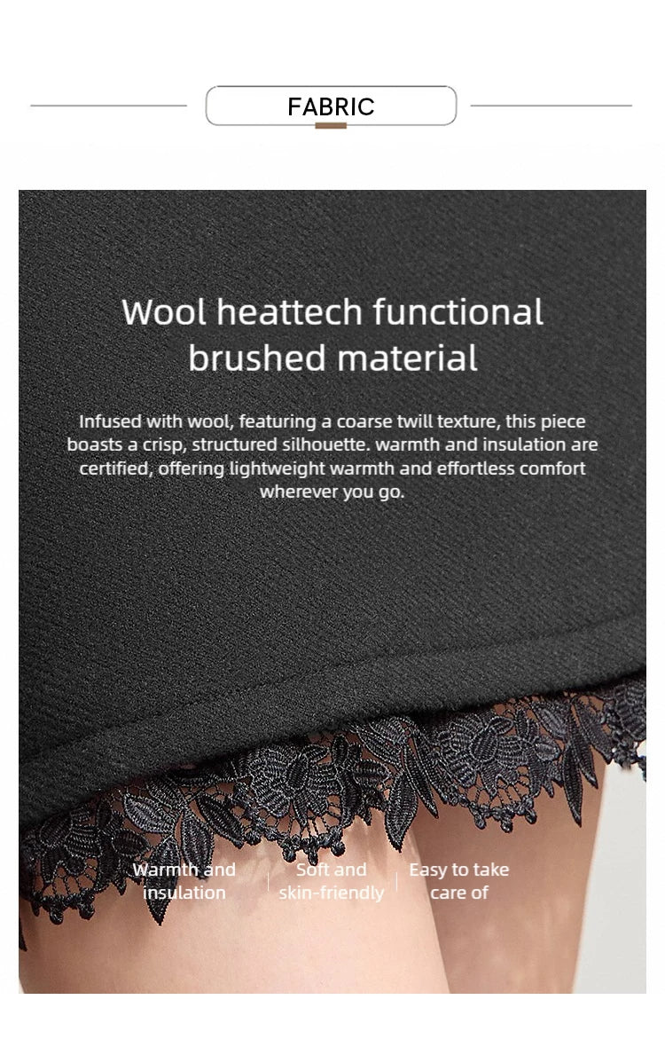 Minimalist Mini Skirt 2025 Winter New Short Wool Warm Skirts For Women Patchwork Lace Casual Solid Clothing Ladies 12544125