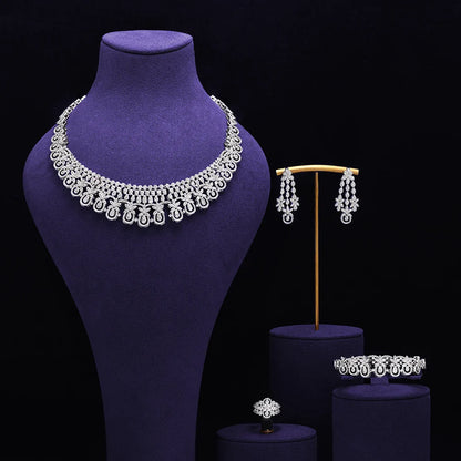 Bridal Zirconia Full Jewelry Set for Ladies Party Luxury Dubai Nigeria CZ Crystal Wedding Necklace Set