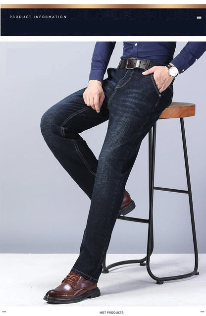 New Men's Fashion  Business Casual Stretch Slim Jeans Classic Trousers Denim Pants Male Black Blue