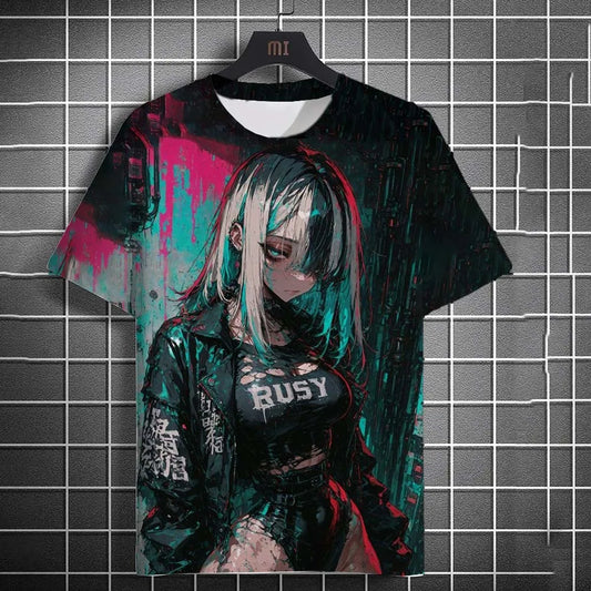 Fashion Men's T-shirt Cartoon Sexy samurai Girl graphic T shirts Summer Casual harajuku streetwear 3D Printed Hip Hop Unisex Top