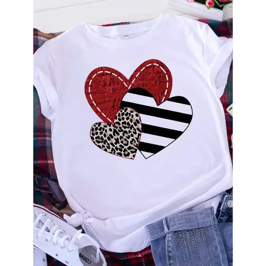 Plus Size Brave Soul L American Retro Letters Love White T-shirt Women Short Sleeve Round Neck Casual Top Summer Aesthetics Tops