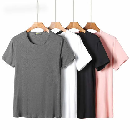 2 Piece Lots 95% Bamboo Fiber T Shirt Men Short Sleeve Tee Solid Color Summer Tops Plain Tshirt Crew Neck White Gym Clothing New