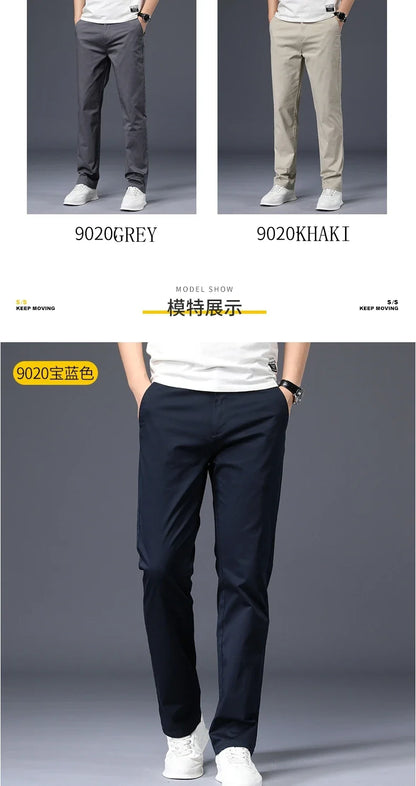 Mens Pants Cotton Casual  Stretch male trousers man long Straight High Quality 4 color Plus size pant suit  42 44 46