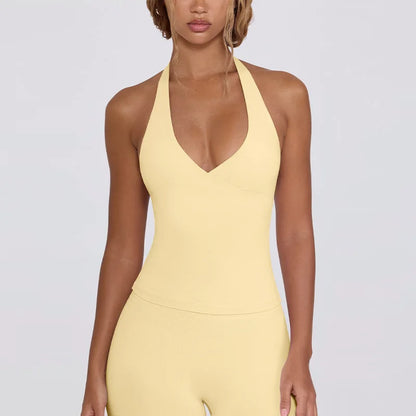 Women's Yoga Suits Camisole Backless Nude Beautiful Back Neck Hanging Bra Flared Pants Fitness Set