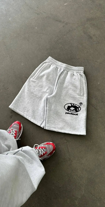 Summer Men Grey Cotton Y2K Hiphop Streetwear Shorts European Street Style Trendy Baggy Casual Cargo Urban Casual Wear Fashion