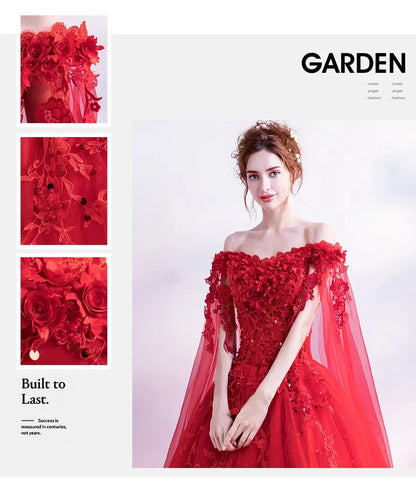 Long Wrap Red Of Shoulder Lady Girl Women Prom Dress Party Evening Dress Performance Dress Wedding Sand Bridesmaid Guest Dress