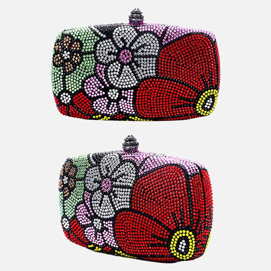 Women's Multi-Flower Rhinestone Clutch Luxury Diamond Wedding Purse Crystal Dinner Handbag Designer Party Stones Minaudiere Bag