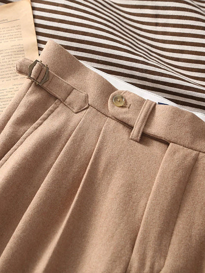 2026 Spring New Arrival Cashmere Fabric Khaki Flannel Loose Straight Leg Pants with Adjustable Waist Special Offer