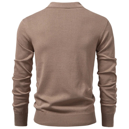 Premium Solid Color Polo Men Slim Fit Zip Long Sleeve Luxury Textured Fabric Business Casual Mens Sweatshirt