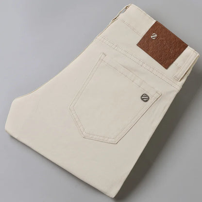 2025 spring/summer high end luxury fashion jeans for men, elastic trend versatile, slim fit, simple and casual pants