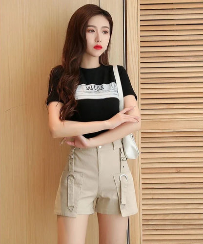 2026 Summer K Fashion High Waisted Wide Leg Denim Shorts for Women Slimming Tummy Control Hot Pants Outwear Casual Streetwear