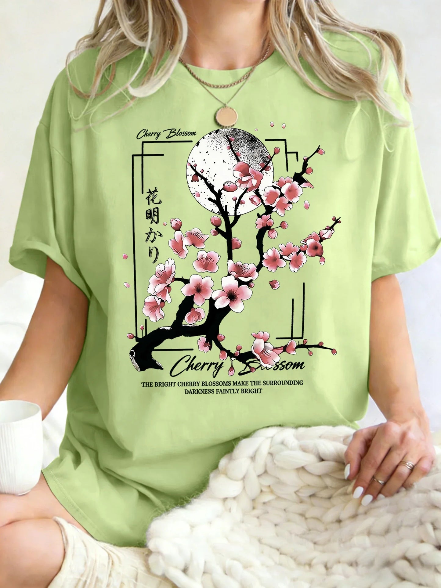 Japanese Cherry Blossom Design Women'S T-Shirt Loose Cotton T Shirts Crewneck Trendy Short Sleeve Y2K Summer Casual Streetwear
