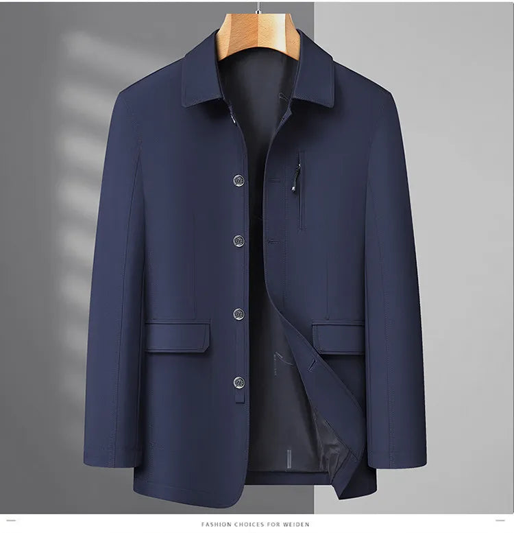 Men's Turn-down Collar Button Jacket Business Casual Outerwear for Male