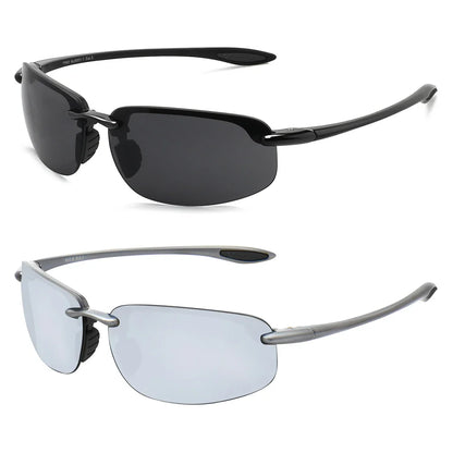 2Pack Polarized Sports Sunglasses for Men Women TR90 Lightweight Rimless Frame UV400 Running Fishing Driving 801