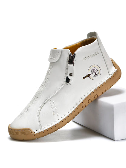 New Classic Handmade Leather Men Shoes Zipper Design Outdoor Sneakers Slip On Breathable Casual Shoes Leather Men Ankle Boots