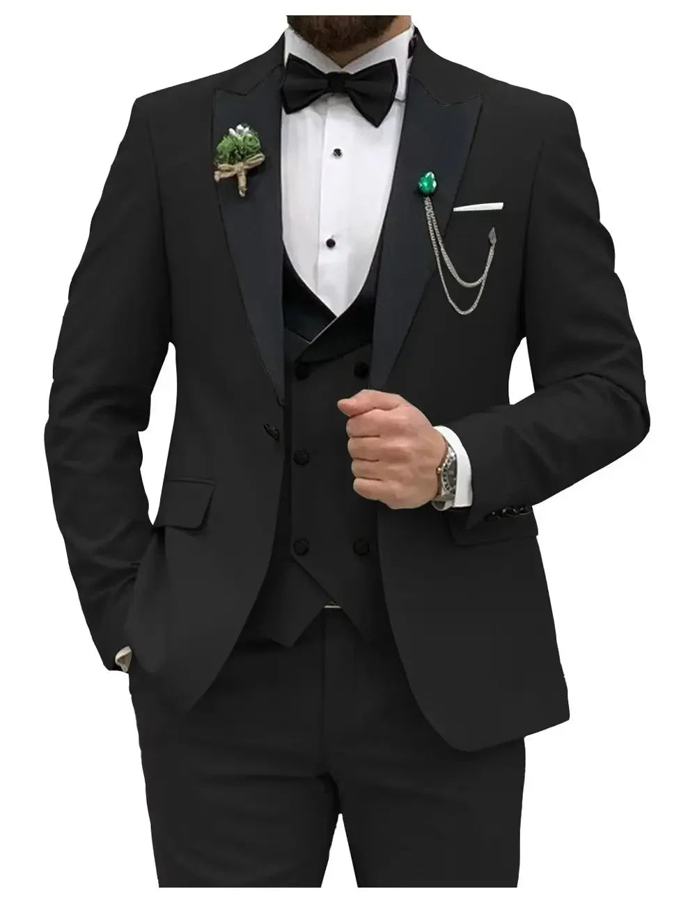 Slim Fit Men Suits Double Breasted Groom Formal Business Male Blazer Set Peak Lapel Party Wedding Tuxedo (Jacket+Vest+Pants)