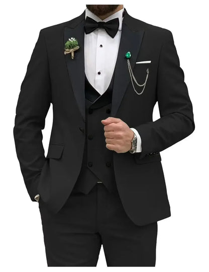 Slim Fit Men Suits Double Breasted Groom Formal Business Male Blazer Set Peak Lapel Party Wedding Tuxedo (Jacket+Vest+Pants)