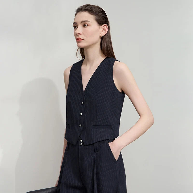 Pant for Woman 2025 Autumn New Versatile Ladies Clothing Commuter Style Striped Vest Casual Loose Sleeveless Women 12523089