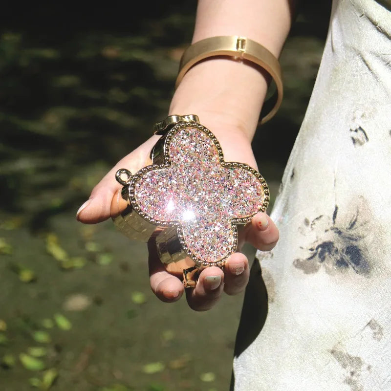 Mini Coin Purse Clover Luxury Fashion Shiny Rhinestone Evening Clutch Handbag for Women, New Sparkling Release