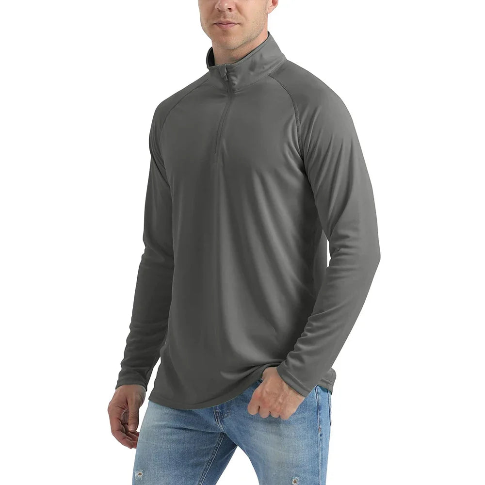 UPF 50+ Quick Dry T-Shirts Mens Long Sleeve UV Protection Shirt 1/4 Zip Running Tee Hiking Fishing Lightweight T Tops