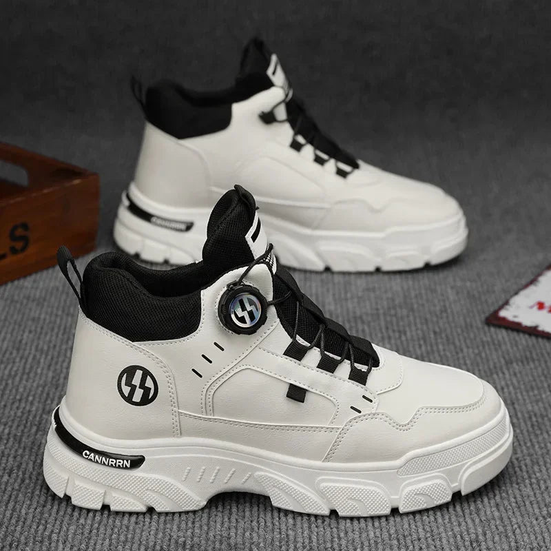 Autumn Men's Sneakers New Breathable Workwear Shoes Trendy Thick Soled Shoes Anti Slip White Casual Skateboard Shoes Ankle Boots