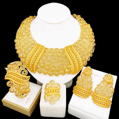Women Jewelry Set Classic Design Tricolor Necklace Earrings Bangle And Ring 4PCS Set Jewelry Wedding Party Gift Good Quality