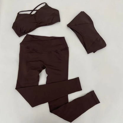 Yoga Vision Shrug 3 Pieces Top Leggings Gym Set Women's Seamless High Elastic Longline Vest Buttock lift  Exercise Shorts Set