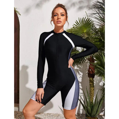 2026 New One Piece Swimsuit Women Floral Long Sleeve Swimwear Zipper Surfing Monokini Push Up Body Suit Beachwear Bathing Suit