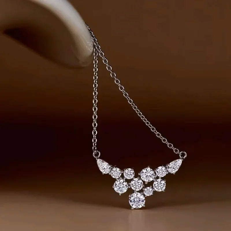 4.8cttw with Certificate Full Moissanite Pendant Necklaces for Women Round/Pear Cut Diamond Neck Chain S925 Silver Fine Jewelry