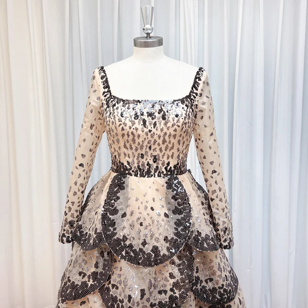 Luxury Sequined Evening Dress Tiered Petal Skirt Formal Prom Gown Customized Robe De Soiree For Women Party 2026