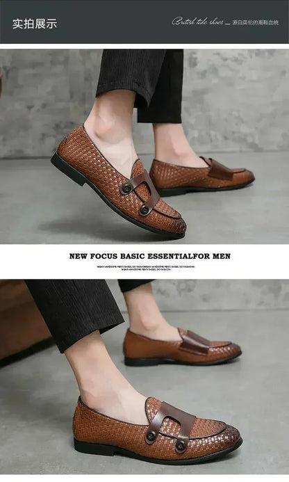 Men Loafers Shoes Brown Black Pu Breathable Double Buckle Monk Shoes Mocassins Cuir Pour Hommes  Men Shoes