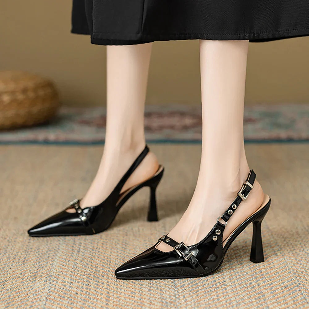 2025 Summer Classic Black Women Sandals Fashion 9cm High Stiletto Heels Lady Party Shoes Plus Small Big Size 33 43 47
