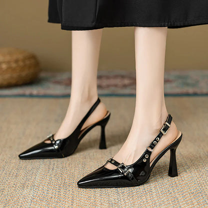 2025 Summer Classic Black Women Sandals Fashion 9cm High Stiletto Heels Lady Party Shoes Plus Small Big Size 33 43 47