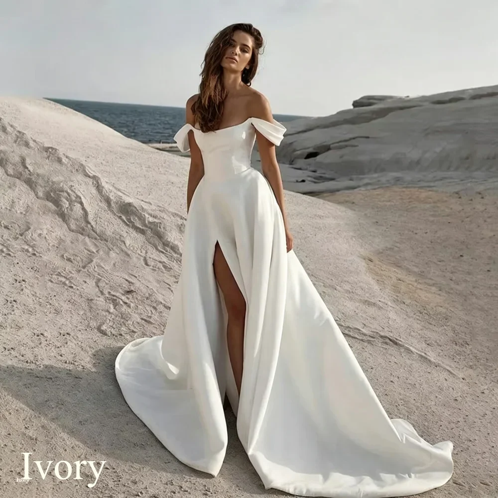 Customized Elegant Satin Mermaid Wedding Dress 2026 Simple Strapless Off Shoulder Side Slit Bride Robe Button Vestidos De Novia