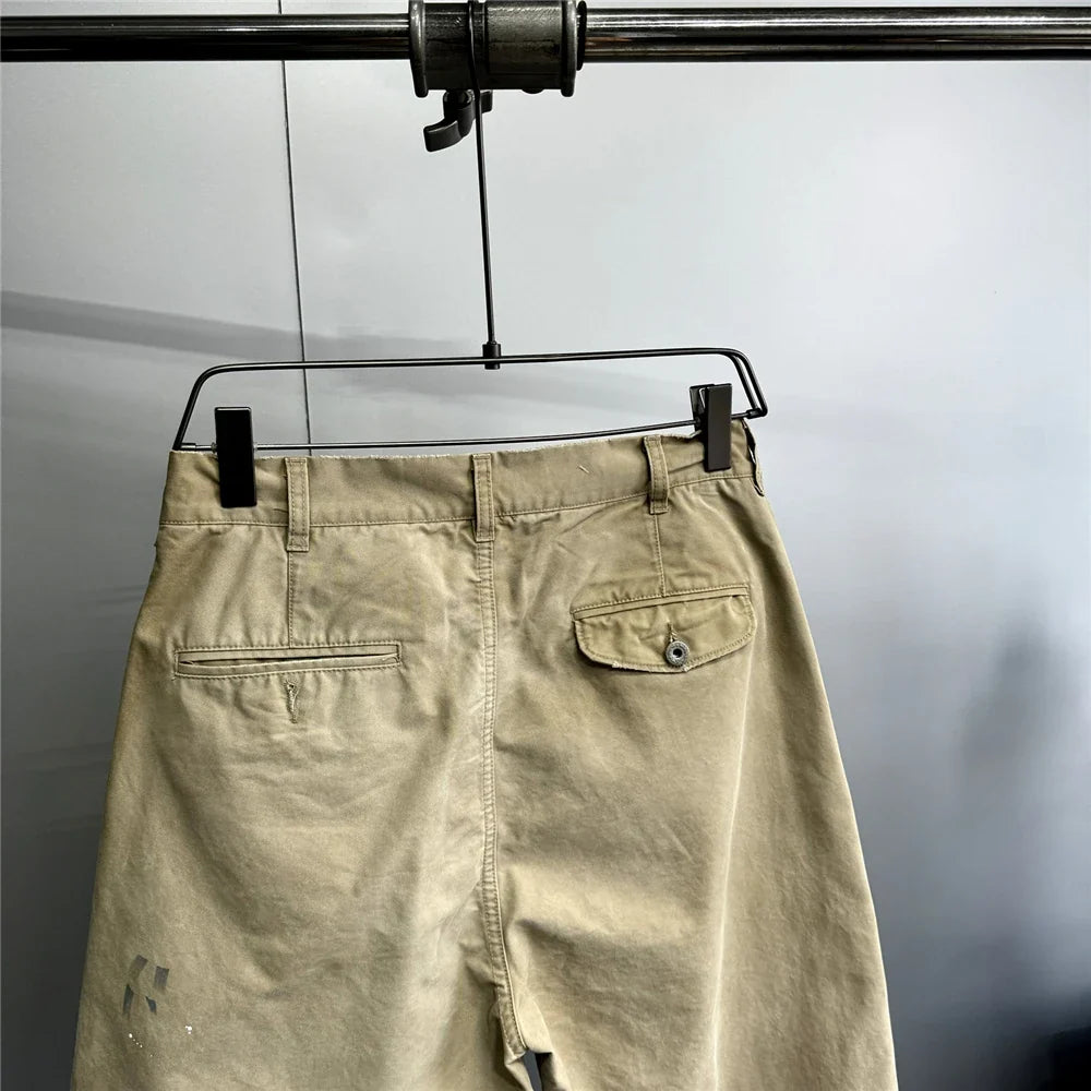 ‌Japanese Premium Vintage Distressed Paint Splash Cargo Pants Men Streetwear Loose Casual Straight Leg Haram Trousers Trendy