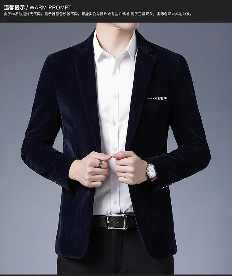 Plus Size 5XL-M Autumn Winter Velvet Men Suit Jacket Fashion Men's Wedding Dress Jacket Casual Slim Blazer Formal Evening Dress