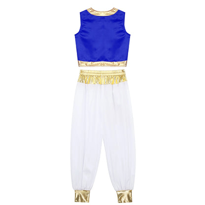 Boys Arabian Costume Arabian Prince Cosplay Dress Up Vest Waistcoat Harem Pants Suit for Halloween Carnival Stage Performance