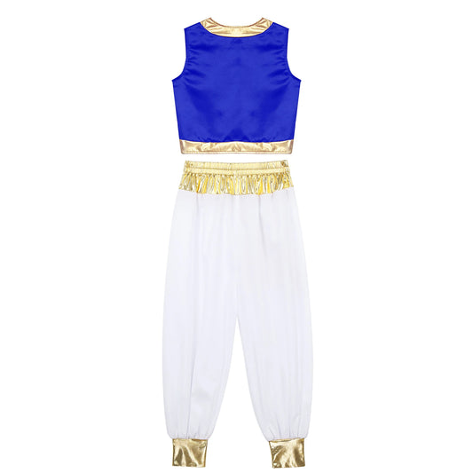 Boys Arabian Costume Arabian Prince Cosplay Dress Up Vest Waistcoat Harem Pants Suit for Halloween Carnival Stage Performance